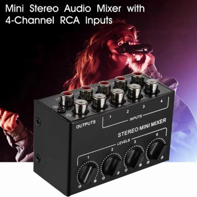 mini kontrol stereo amplifier mixer 4 ch channel microphone rca vocal