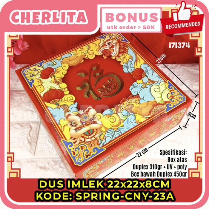 Kotak Kue Imlek 22x22 Kardus Chinese New Year Merah Fuk Lapis Legit