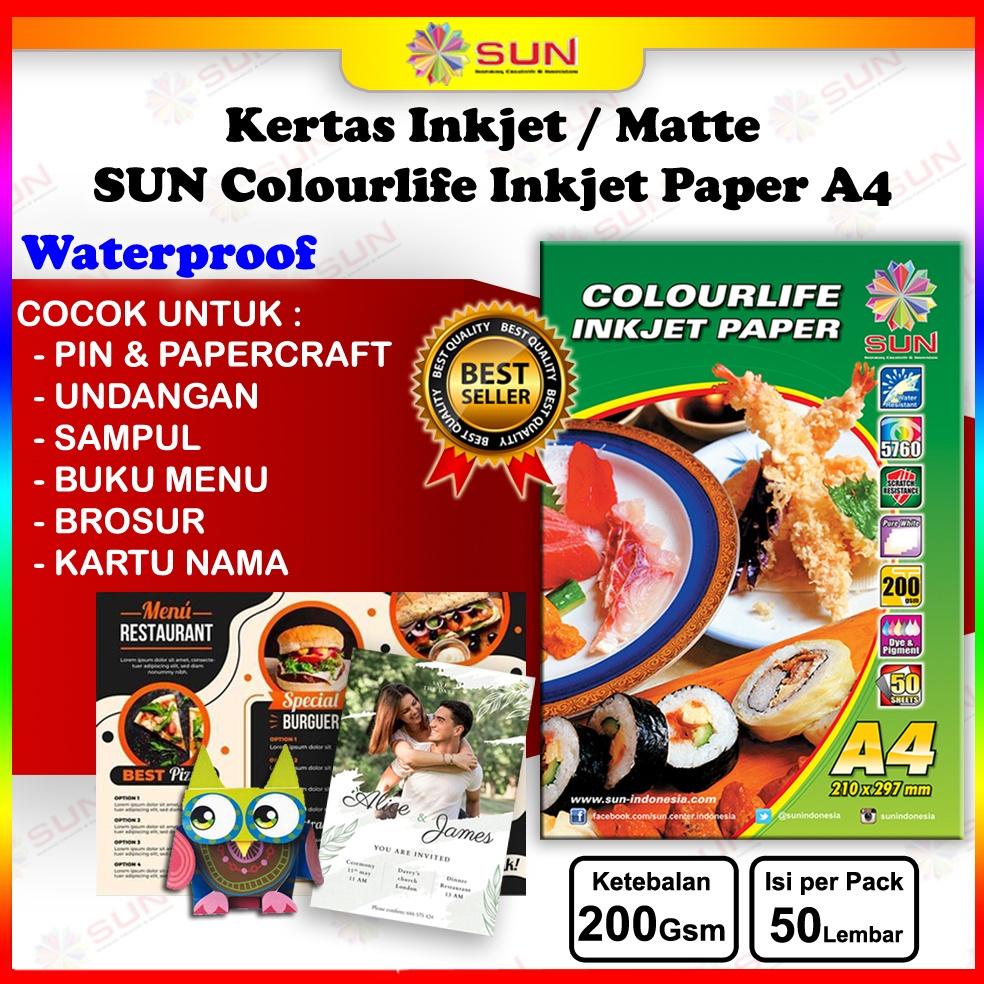 

Big Sale - Kertas Inkjet Matte A4 - SUN Colourlife Inkjet Paper A4 ( Doff / Matte ) Single Side / Double Side ( Support epson/canon/hp/brother ori/dye/pigment/art paper ink - 664, 003, 673, 790, 810, BT5000, GT51 52, dll)