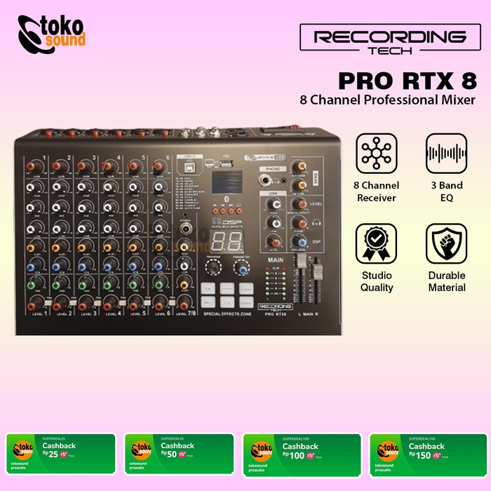 RECORDING TECH PRO RTX8 - 8 CHANNEL PROFESSIONAL AUDIO MIXER