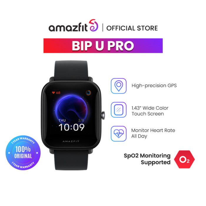 NEW AMAZFIT BIP U PRO SMARTWATCH 1.43" TOUCH SCREEN, GPS JAM TANGAN SPO2 ORIGINAL TERBARU