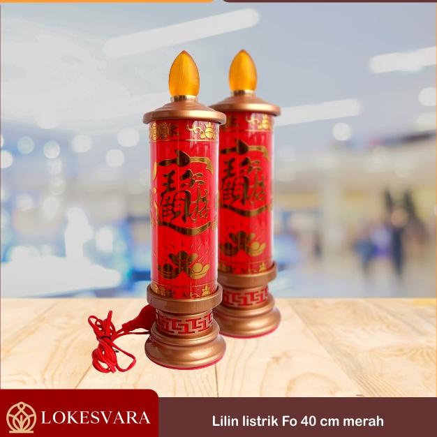 best seller] Lilin Doa Puja Sembahyang Listrik Elektrik FO 40cm Merah