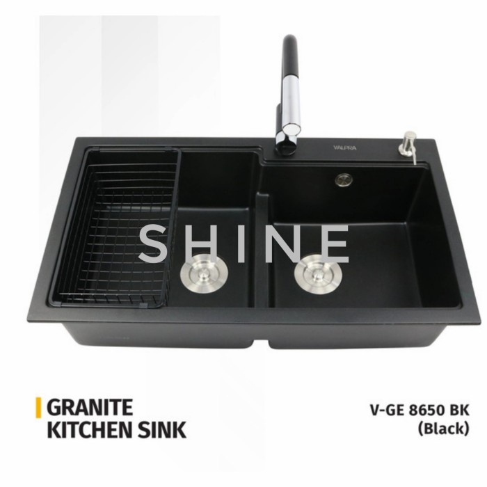 Bak Cuci Piring Granit Hitam 2 Lubang/Kitchen Sink Granit Black