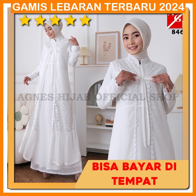 Gamis Wanita Kekinian Dewasa Terbaru 2024 Putih Bw Tulang Pkaian Syari Pakaian Umroh Haji Perempuan 