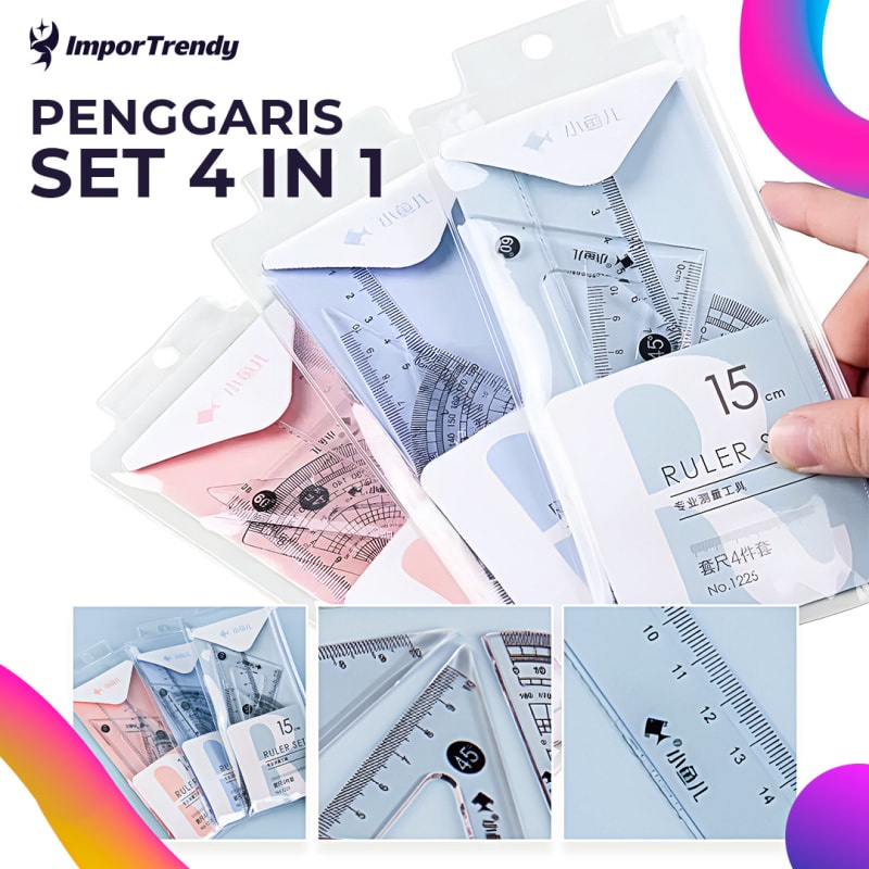 

Perlengkapan Sekolah Menggambar Motif Polos - Penggaris Set 4 In 1 Transparant Bening untuk Kreativitas