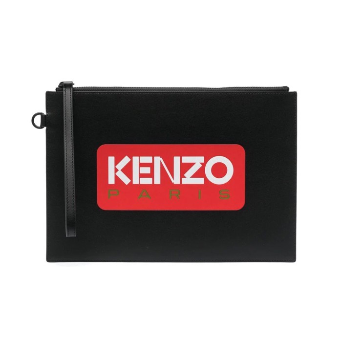 KENZO PARIS PRINT LARGE CLUTCH BAG BLACK RED