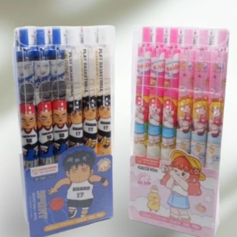 

(12pcs) Click Gel Pen Ballpoint Pulpen Cetek Cetekan Gel Gambar Karakter Lucu