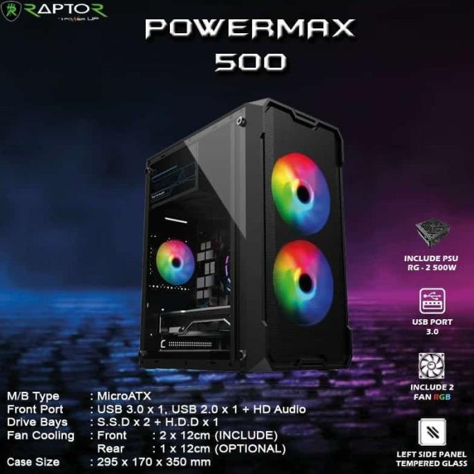 CASING KOMPUTER POWER UP POWER MAX 500 + 2 FAN RGB + PSU 500W M-ATX 2812