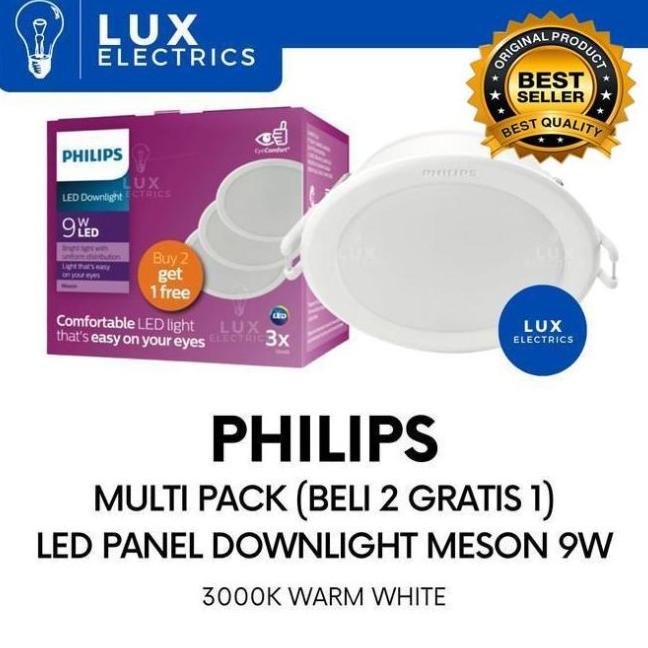 Paket Isi 3 Lampu Panel Led Meson Downlight 9W Philips Warm White |Readystock