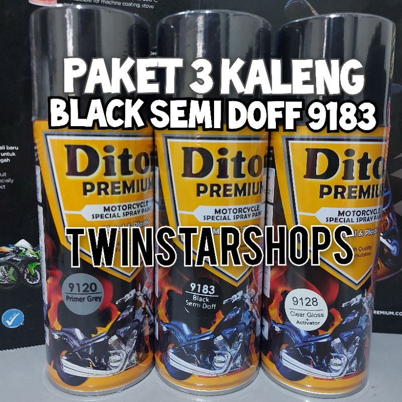 Diton Premium Paket 3 Kaleng Black Semi Doff Hitam Semi Doff 9183 Epoxy Primer Grey 9120 Clear Semi 
