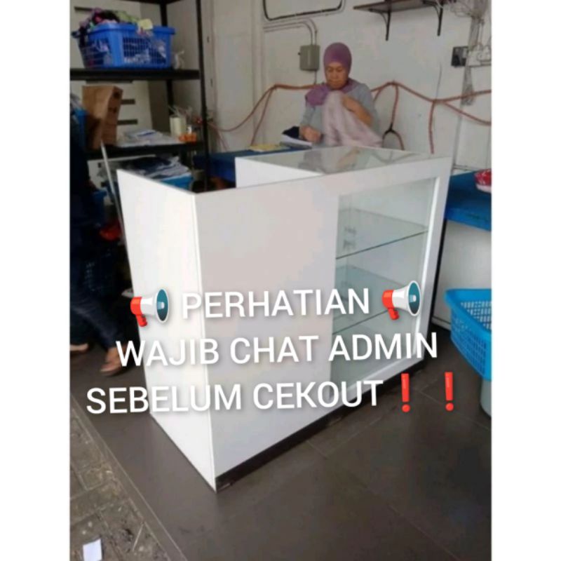 MEJA KASIR MINIMALIS size 115*50*100 depan kaca   / MEJA KASIR LAUNDRY / MEJA RESEPSIONIS MURAH / ME