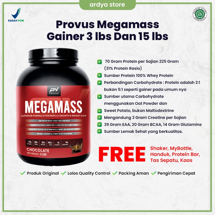 Provus Megamass Gainer 3 Lbs 15 Lbs Pv Mega Mass Bpom Halal Original