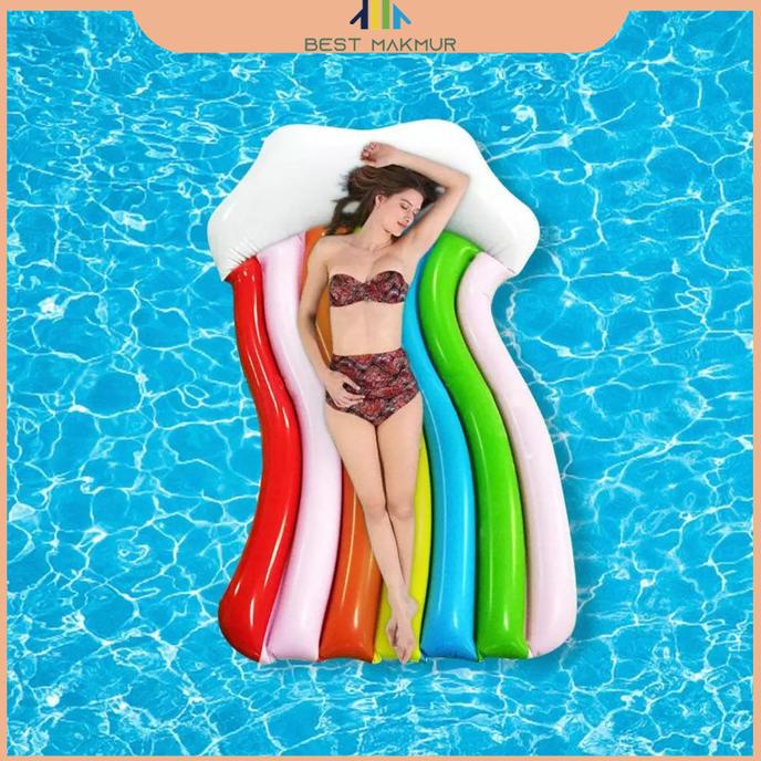 Pelampung Ban Renang Kolam Tiup, Rainbow Floatie Lounger untuk Dewasa