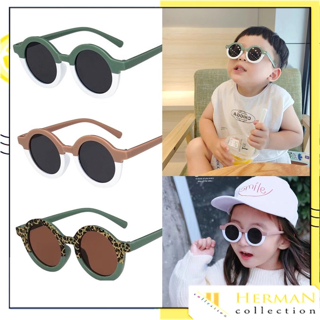 HC Kacamata Anak Perempuan Bulat Leopard Korea Fashion Lucu 6683 Kaca Mata Laki Laki Hitam Gradasi M