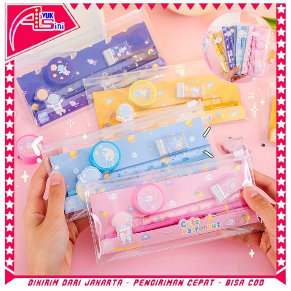 

AS Alat Tulis Set Mini Anak Sekolah Penghapus Penggaris Pensil Serutan Stationary Set Alat Tulis 5 In 1 Karakter Lucu Warna-Warni Astronot Stationary