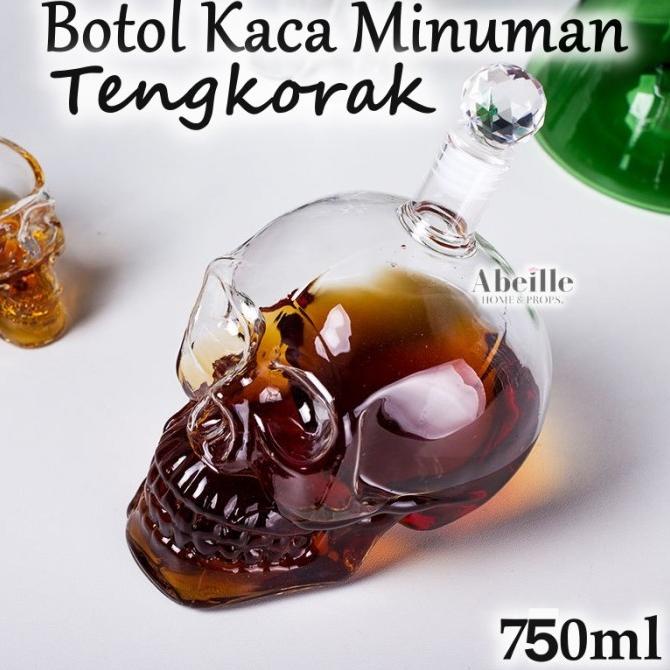 BOTOL KACA MINUMAN UNIK BENTUK TENGKORAK 750ML