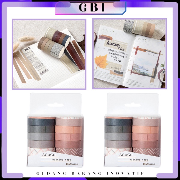 

GBI Washi Tape Warna Warni DIY Scrapbook Journal Kotak Box Aeshtetic Masking Tape Set 10Pcs Essential Collection Basic Pattern Isi 10 Selotip Bahan Kertas