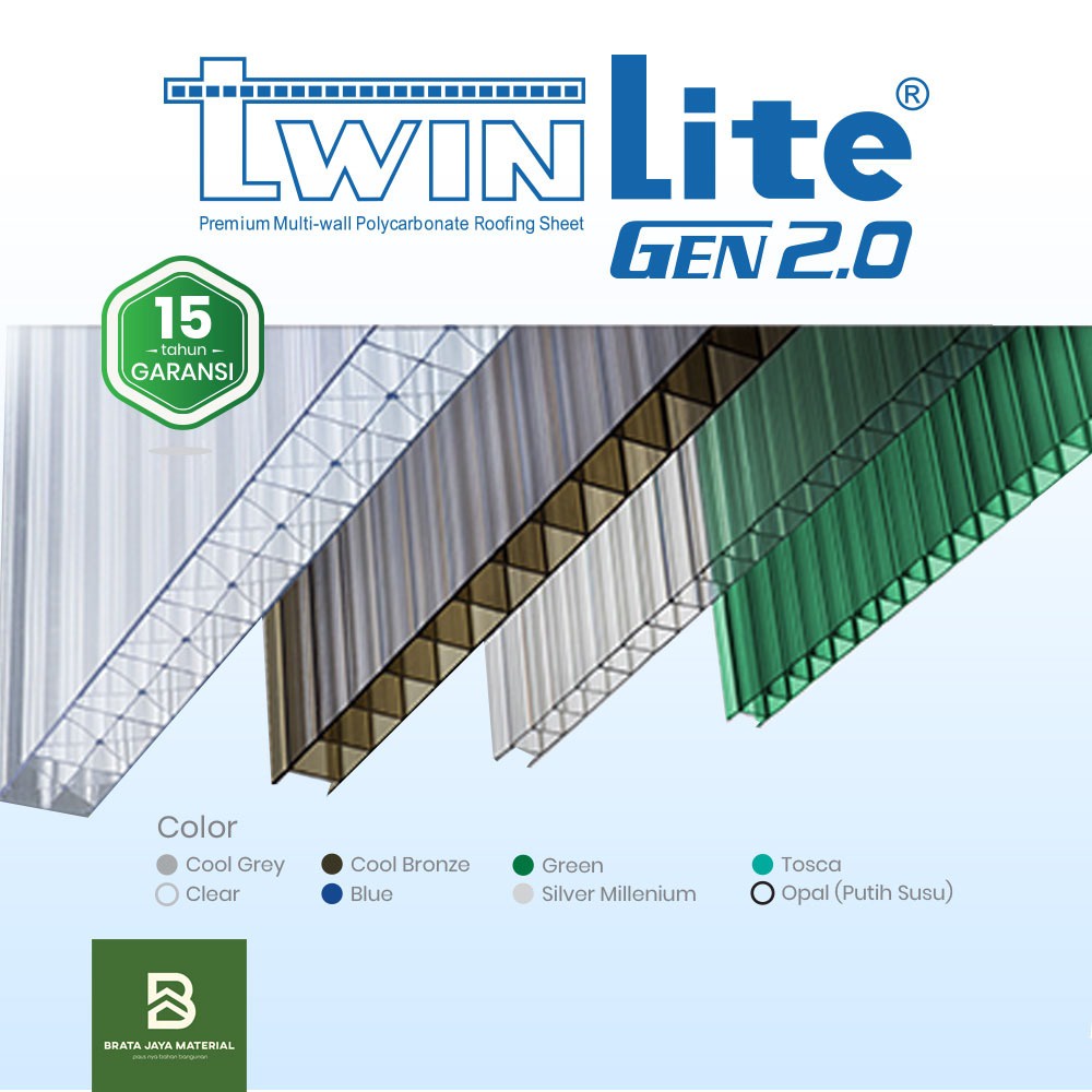 Atap Polycarbonate Twinlite 5mm Flat Transparant  Clear Tembus Cahaya Garansi 15 Tahun