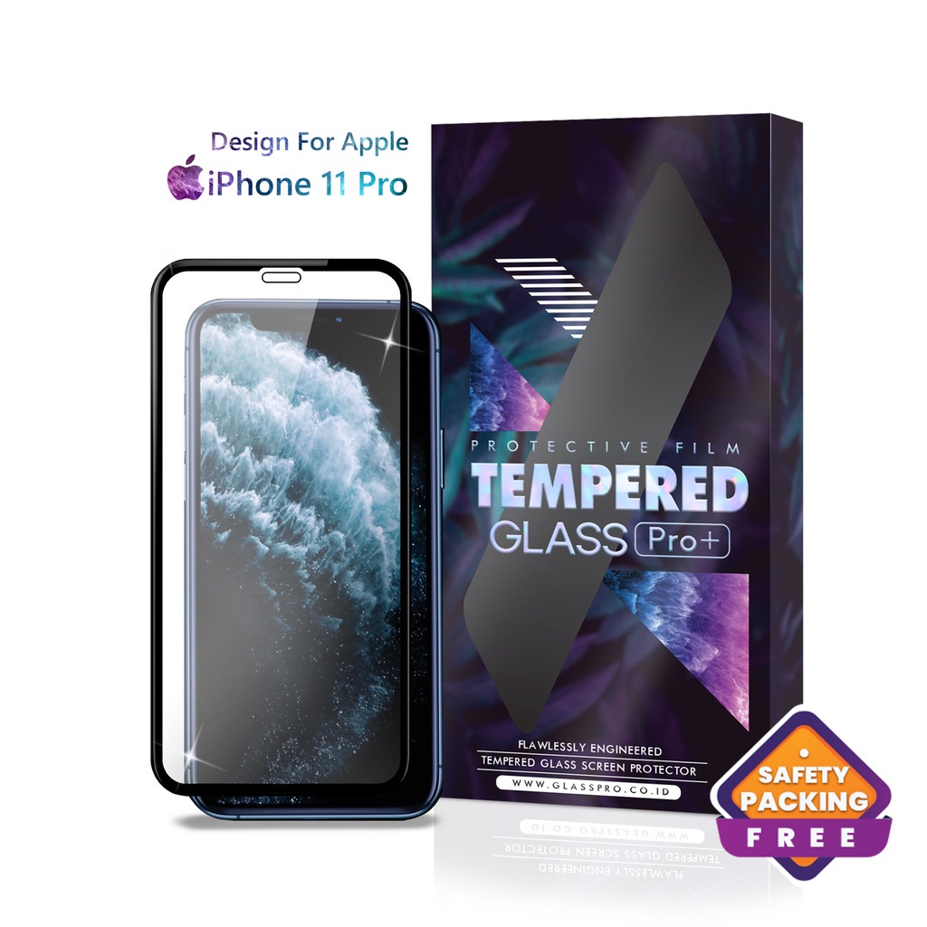 GLASS PRO Tempered Glass iPhone 11 Pro Full Cover Anti Gores Screen Guard Premium Bergaransi