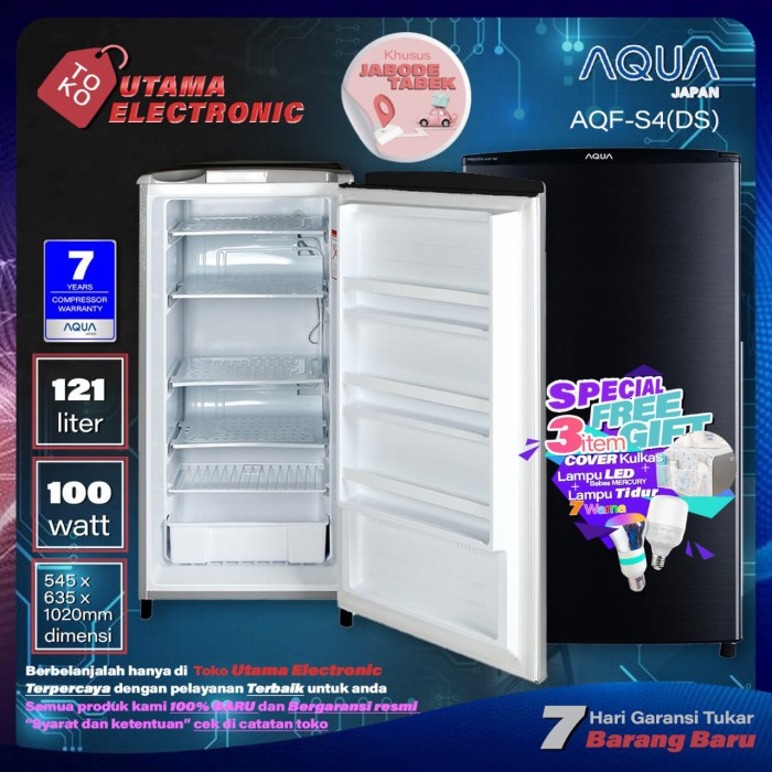 Terbaru Freezer Aqua Japan Aqf-S4 (S) 4-5Rak Lemari Es Pembeku Es Batu Kulkas Promo Terlaris