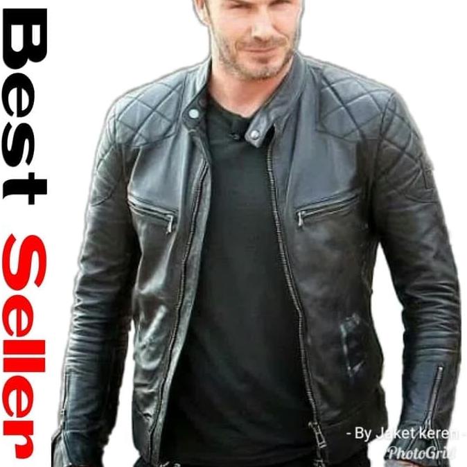 Jaket Kulit Pria Asli Garut Hitam Motor David Beckham Semi Kulit