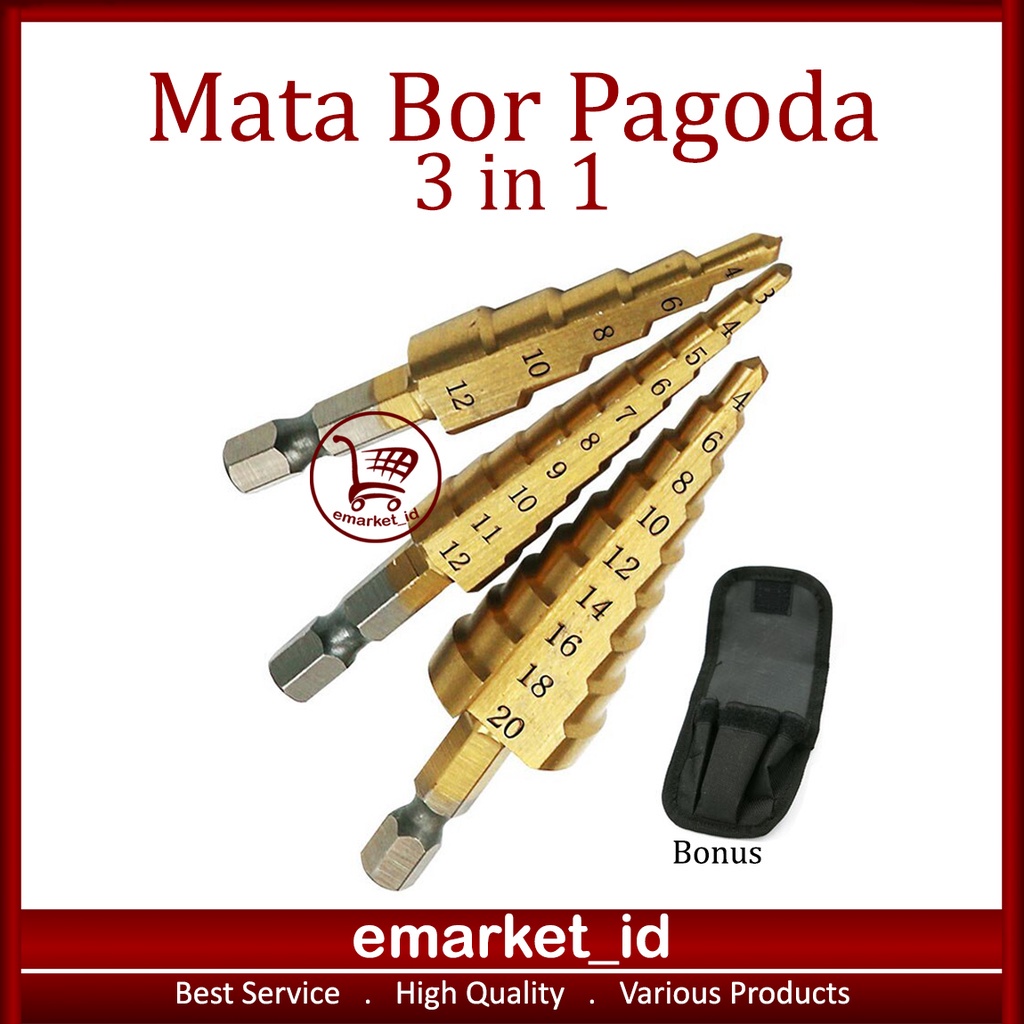 

Mata Bor Pagoda 3 in 1 / Step Drill / Spiral Kerucut Cone Hole Pembolong Besi Holesaw