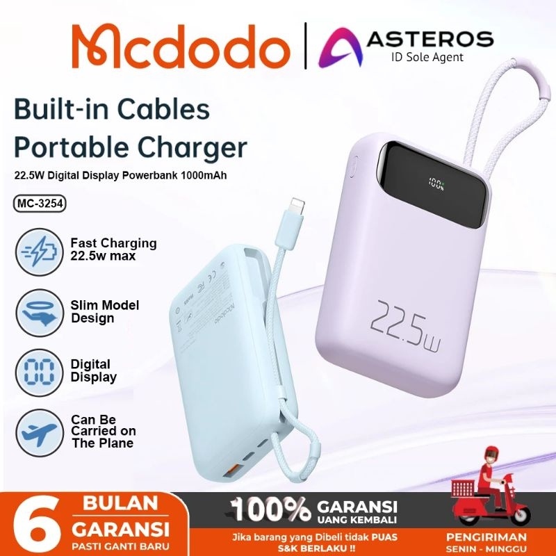 [ELECTROPICALLY] Mcdodo MC-325 powerbank 10000mah pb USB-A +USB C Output power bank Fast charging