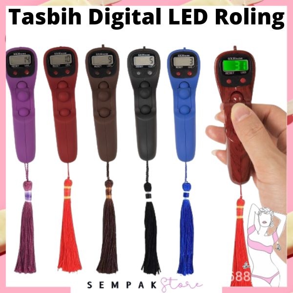 SS Tasbih Digital LED Roling Alarm Bunyi Beep 100 Motif Marmer dan Kayu Tasbih Digital LED Jari Berp