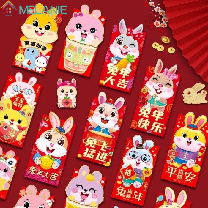 

New! 6Pcs / Pak Amplop Angpao Tahun Baru Cina / Imlek 2023 Warna Merah Limited