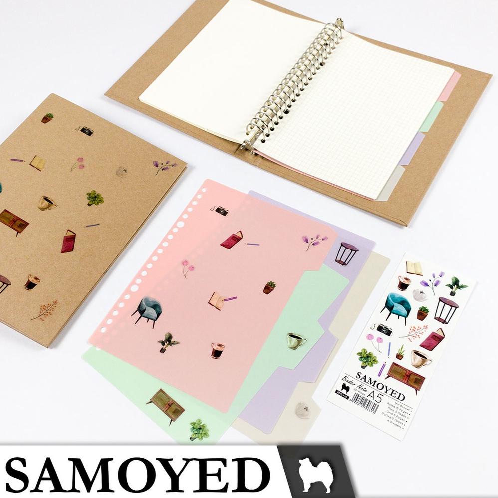 

Promo! Binder Note / Loose Leaf Binder A5 - 20 Ring Aesthetic / Esthetic / Vintage Hardcover Kraft Samoyed BNSV-11 Original