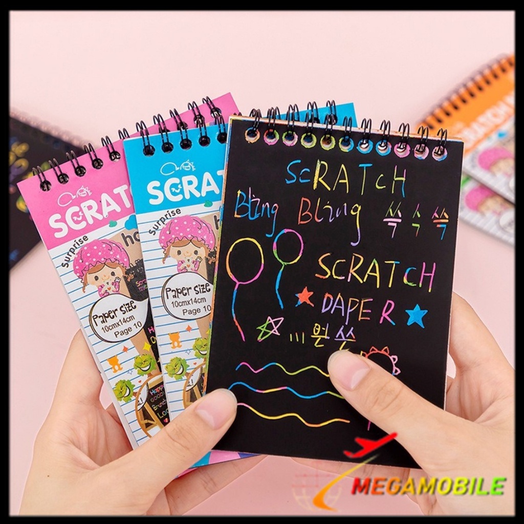 

MM - Buku Sketsa Warna-warni Grafiti Kertas Mini Tulis Gores Gambar DIY Sscratch Paper Note Black Cardboard Mini Hadiah Alat Tulis Mainan Edukasi