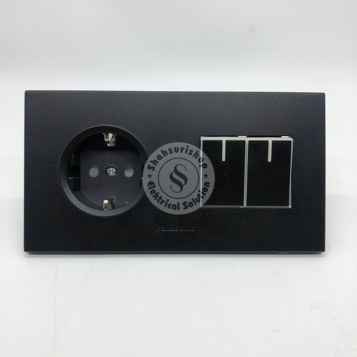 SAKLAR SERI DOUBLE PANASONIC + STOP KONTAK 2 GANG HITAM WESJP11212B