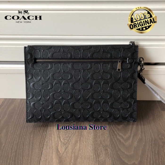 STRUCTURED POUCH LEATHER SIGNATURE DEBOSSED BLACK