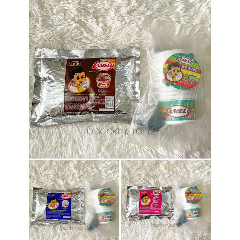 Ready Bubuk Es Krim Camelo 250 GRAM + 60 Pcs CUP Plastik lengkap dengan sendok dan tutup