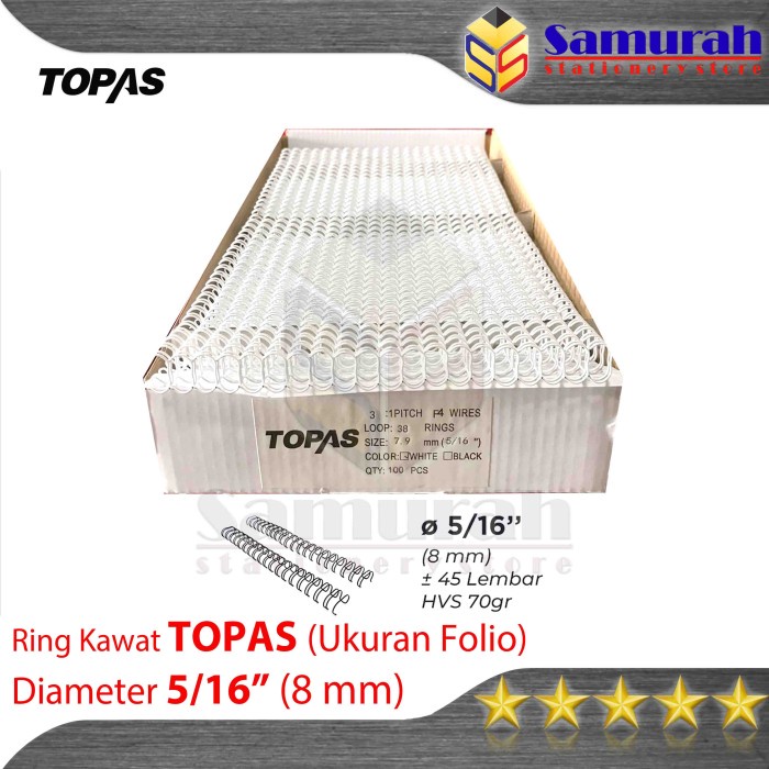 

Ring Binder Kawat Topas Folio 5/16" / 8,0 mm 38 Wire Ring Binding 3:1