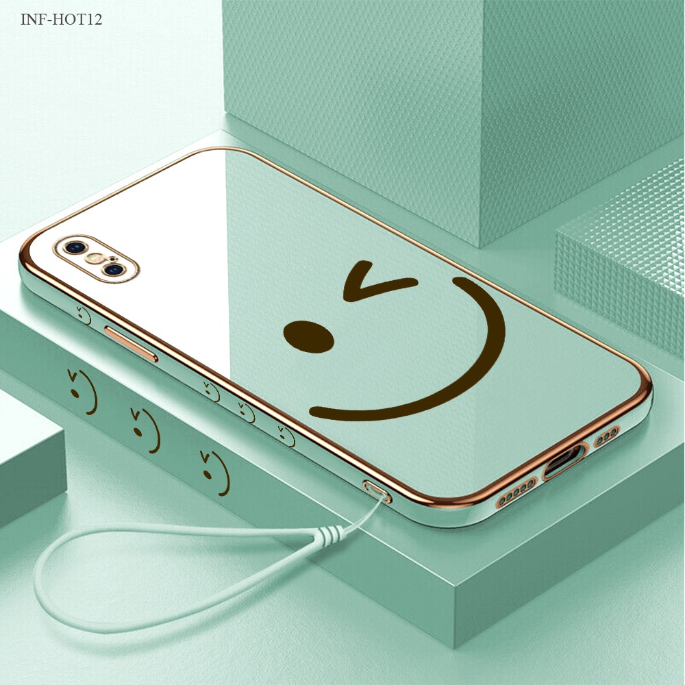 Infinix Hot 12 12i 11 11S 10 10S 9 8 NFC Pro Play Untuk Phone Case Softcase Smile Wink 2172 Soft Casing Kesing Soft Lembut Tali Gantungan