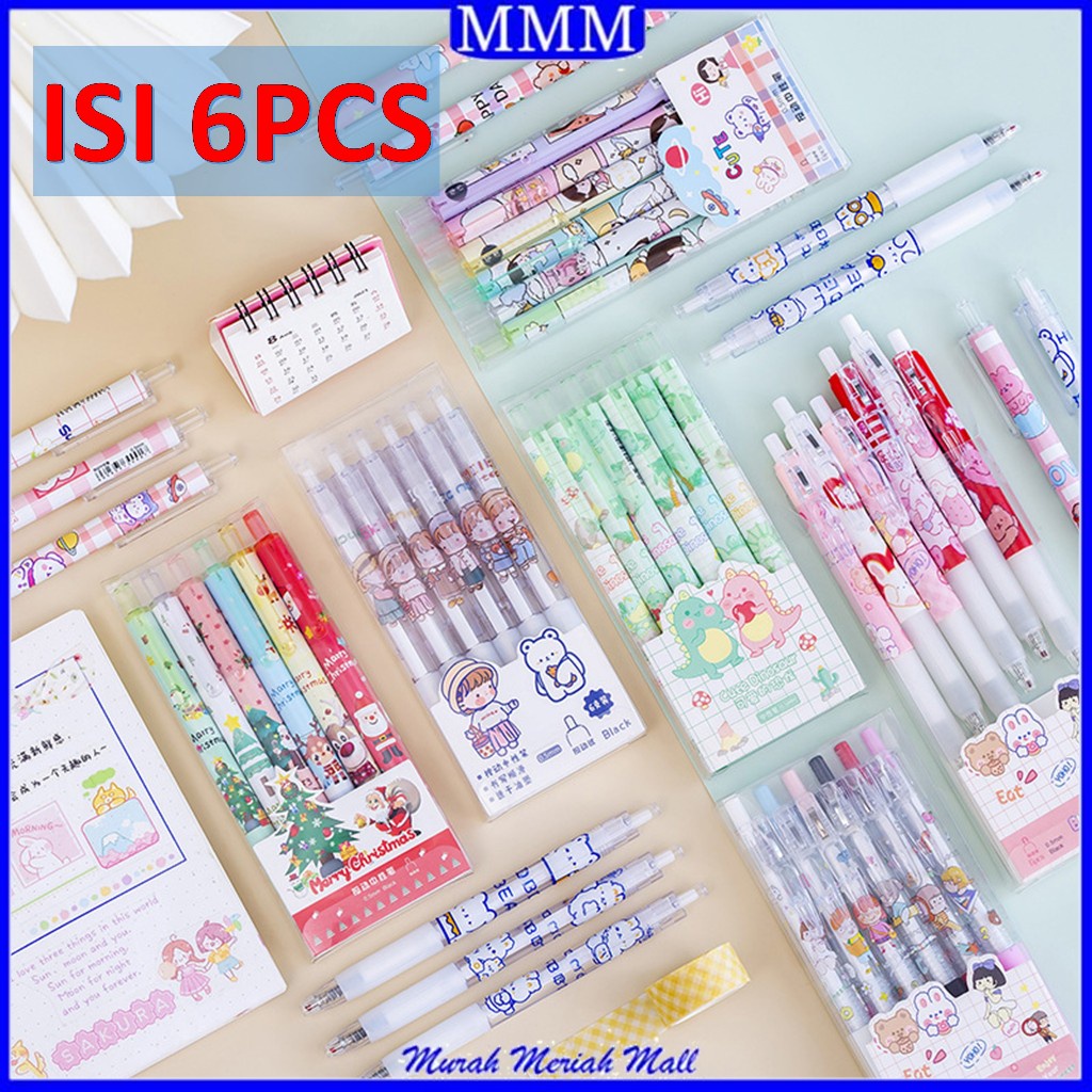 

MMM Pulpen Gel 0.5mm 6 Pcs Pen Bolpoin Tinta Gel Cair Model Cetekan Isi 6Pcs Pena Aesthetic