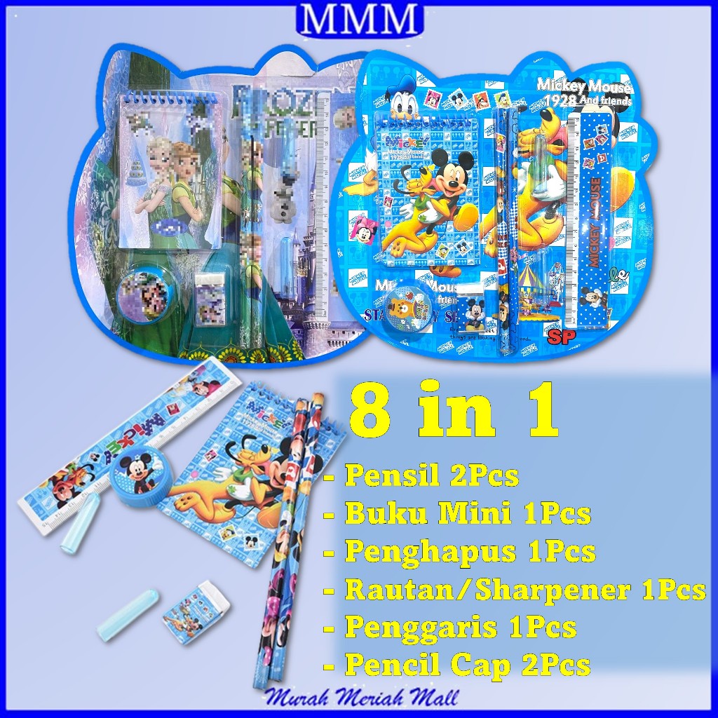 

MMM Alat Tulis Set 8in1 Stationery Lucu Karakter Kartun Set Perlengkapan Alat Tulis Sekolah Anak-Anak TK Souvenir Ulang Tahun Anak Alat Tulis 8 IN 1 Karakter