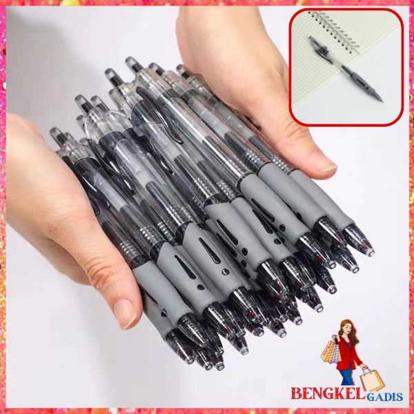 

BG Pulpen Standard Cetekan Transparant Pena Gel 0.5mm Alat Tulis Kantor Sekolah Pen Pencet Tinta Cair Bolpoint Polos