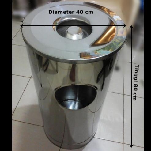 Tempat Sampah Besar Bahan Stainless Steel Tutup Asbak T. 80Cm