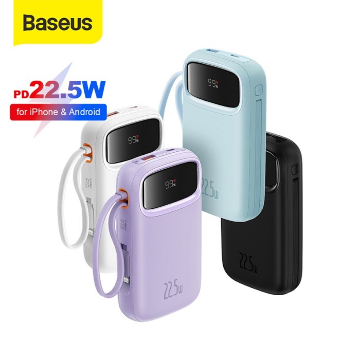 Baseus Powerbank Fast Charging 10000Mah Built In Cable Iphone & Usb C