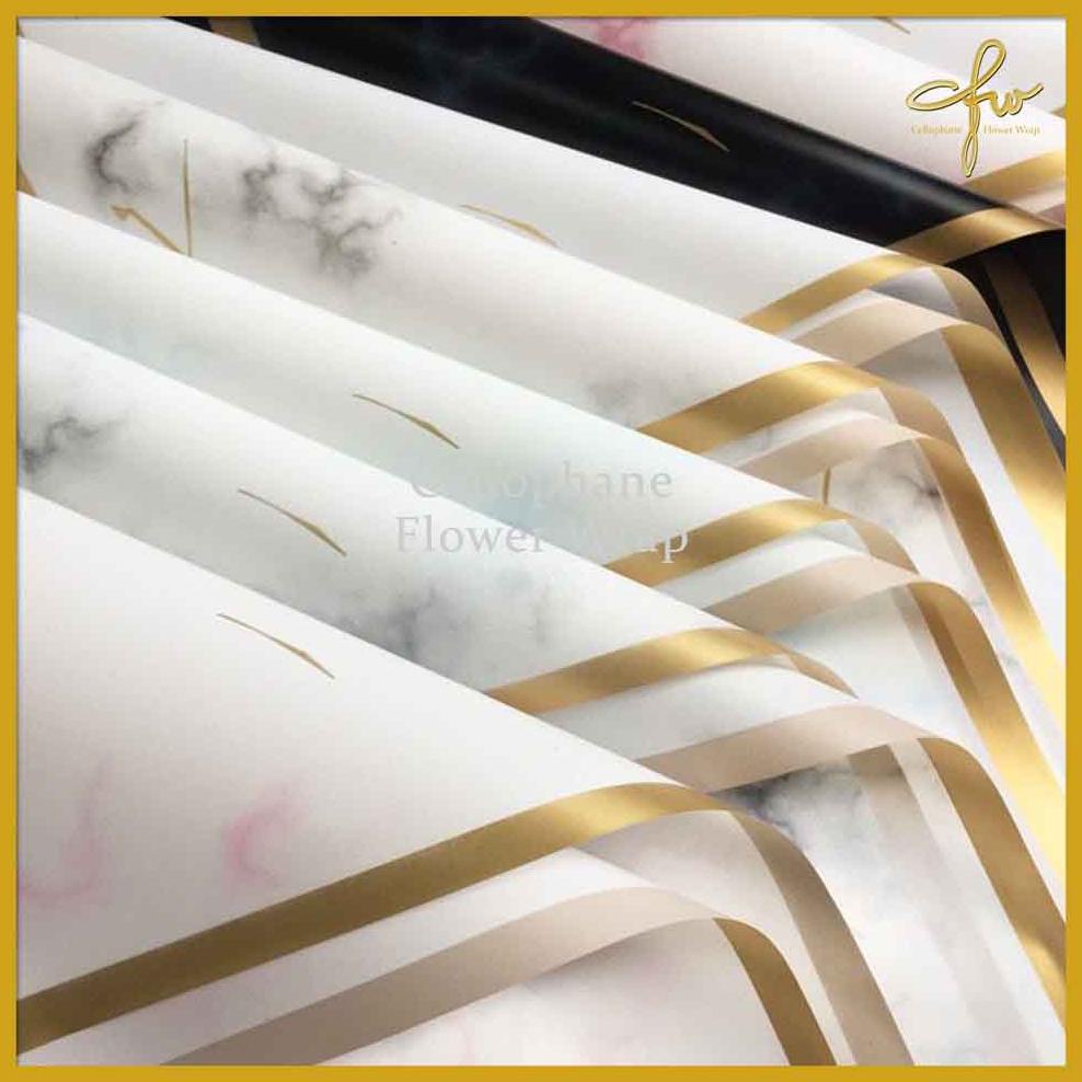 

Ready!!!(COD) Kertas Buket Gold Line Colored Marble Cellophane Flower Wrapping
