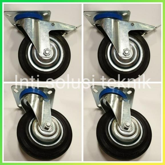 Roda Trolley / Troli / Troly Karet 6 Inch 1Set ( 2Hidup+Rem 2Hidup )