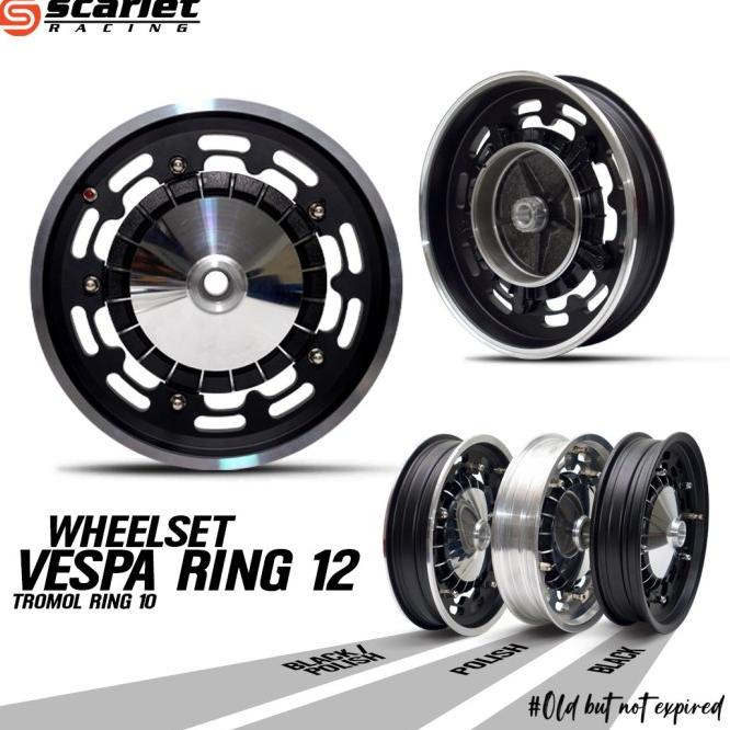 Scarlet Racing Velg Pelek Set Tromol Trombol Hub Vespa Ring 12 250/250