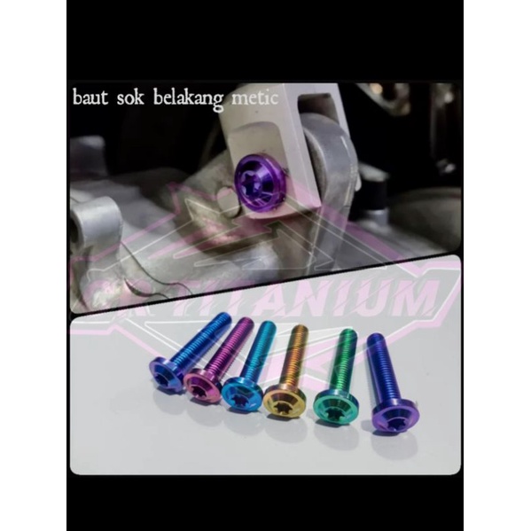Baut shock titanium baut shockbreaker titanium baut titanium 8x35 big head drat 12 panjang 3,5cm, co