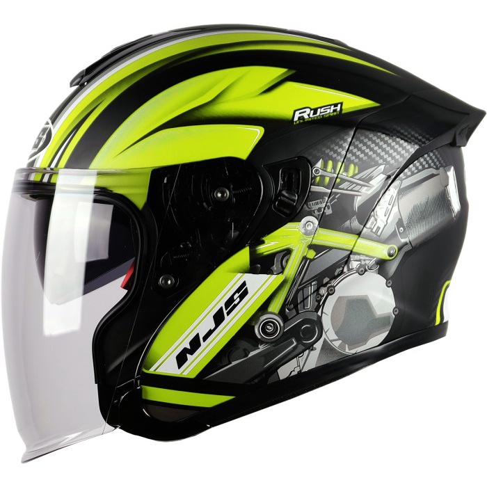 Njs Kairoz Dv Rush Hitam - Kuning Fluo Gloss/Doff - Helm Half Face