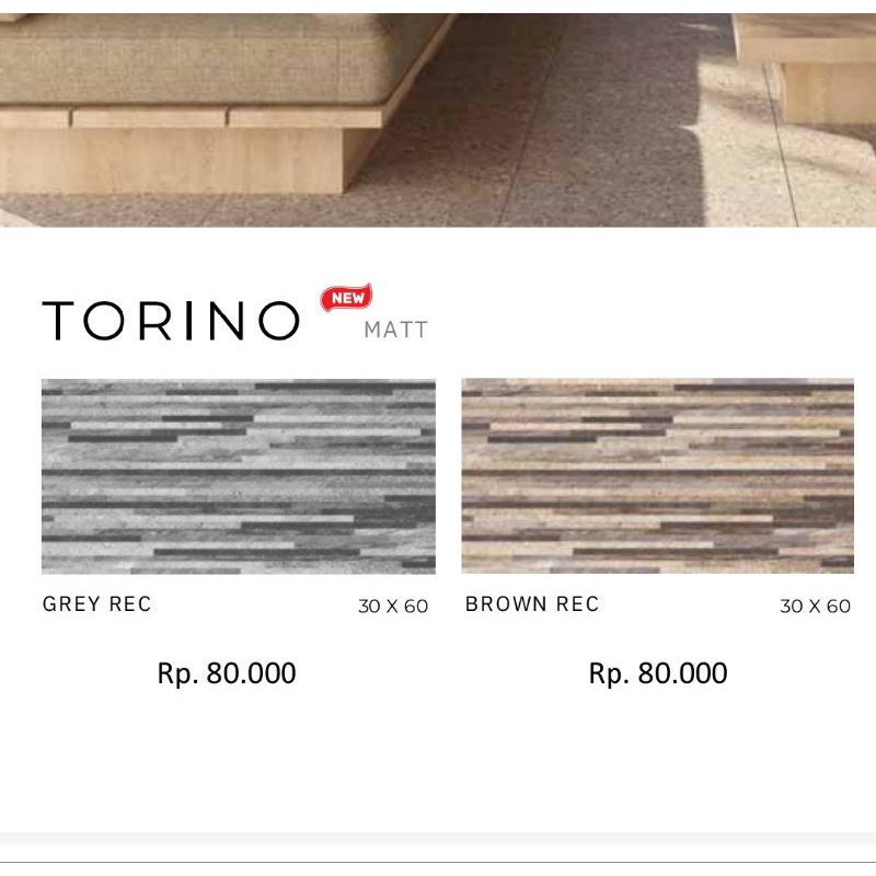 Keramik Matt Motif stone Abu & Coklat Torino Grey Rec/Torino Brown Rec by Platinum Ukuran 30x60cm/Ke