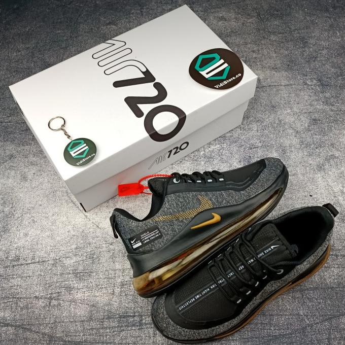 Sepatu Sneakers Olahraga Pria NKE Air Max 720 Shield Black Gold Oreo