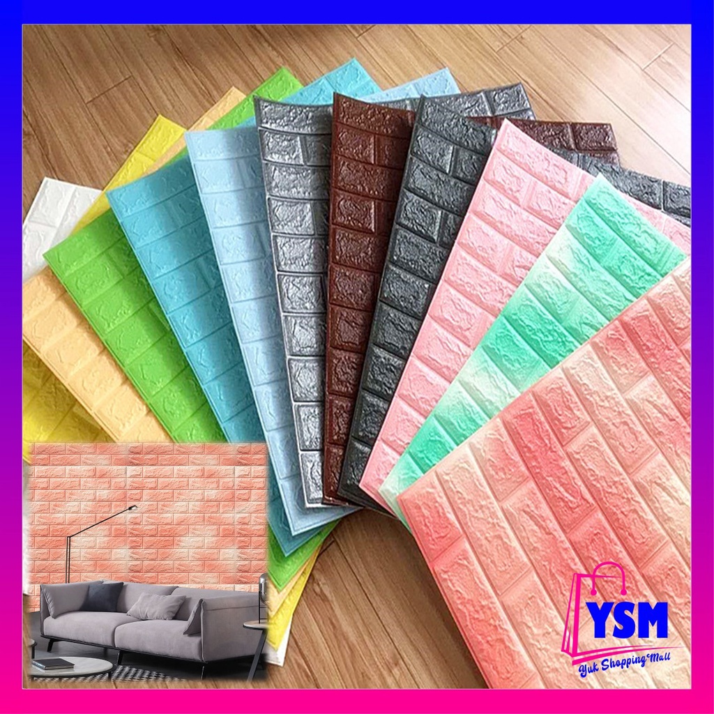 YSM Wallpaper Dinding Foam 3D Motif Batu Bata Corak Ukuran 76 x 70 CM Waterproof Brick Sticker Wallp
