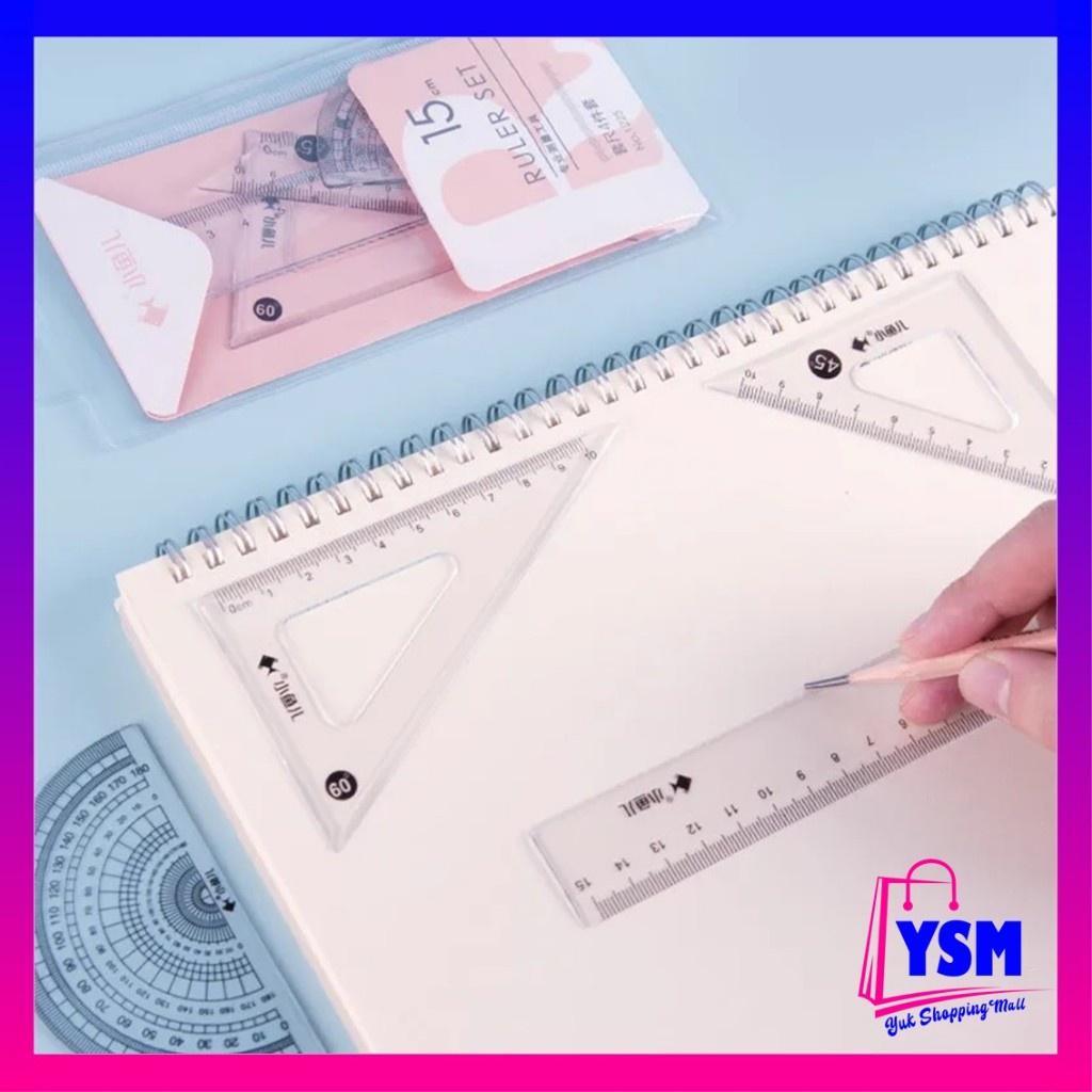 

YSM Penggaris Set 4IN1 15Cm Penggaris Bening Sekolah Isi 4Pcs Lucu Ruller Set Transparant Perlengkapan Sekolah Menggambar Pelajar Mahasiswa Motif Polos Kemasan Ziplock